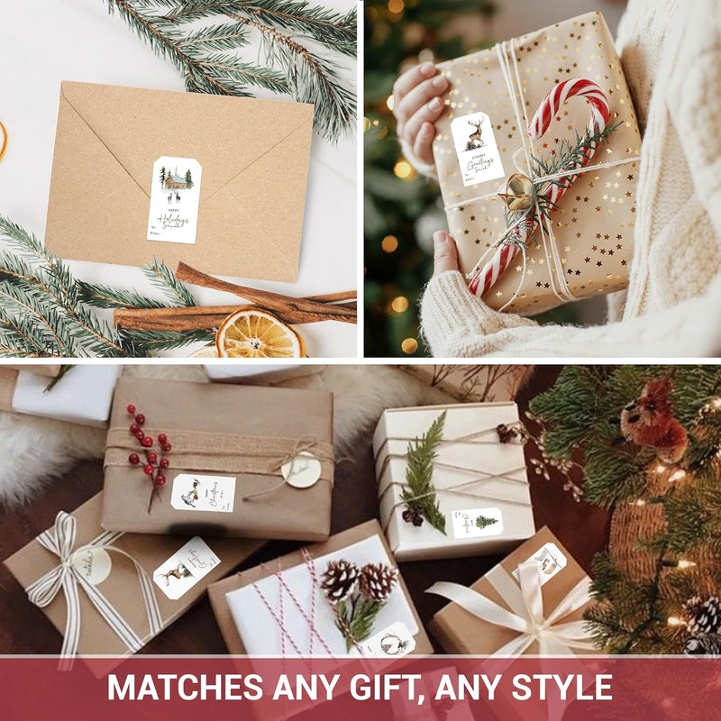 AUDREE 210 Pcs Christmas Gift Tags Sticker - Self Adhesive Woodland Watercolor Holiday Gift Tags - Christmas Name Tags Label Stickers for Xmas Presents, Cards, Boxes, Wrapping & DIY Crafts - Image 5